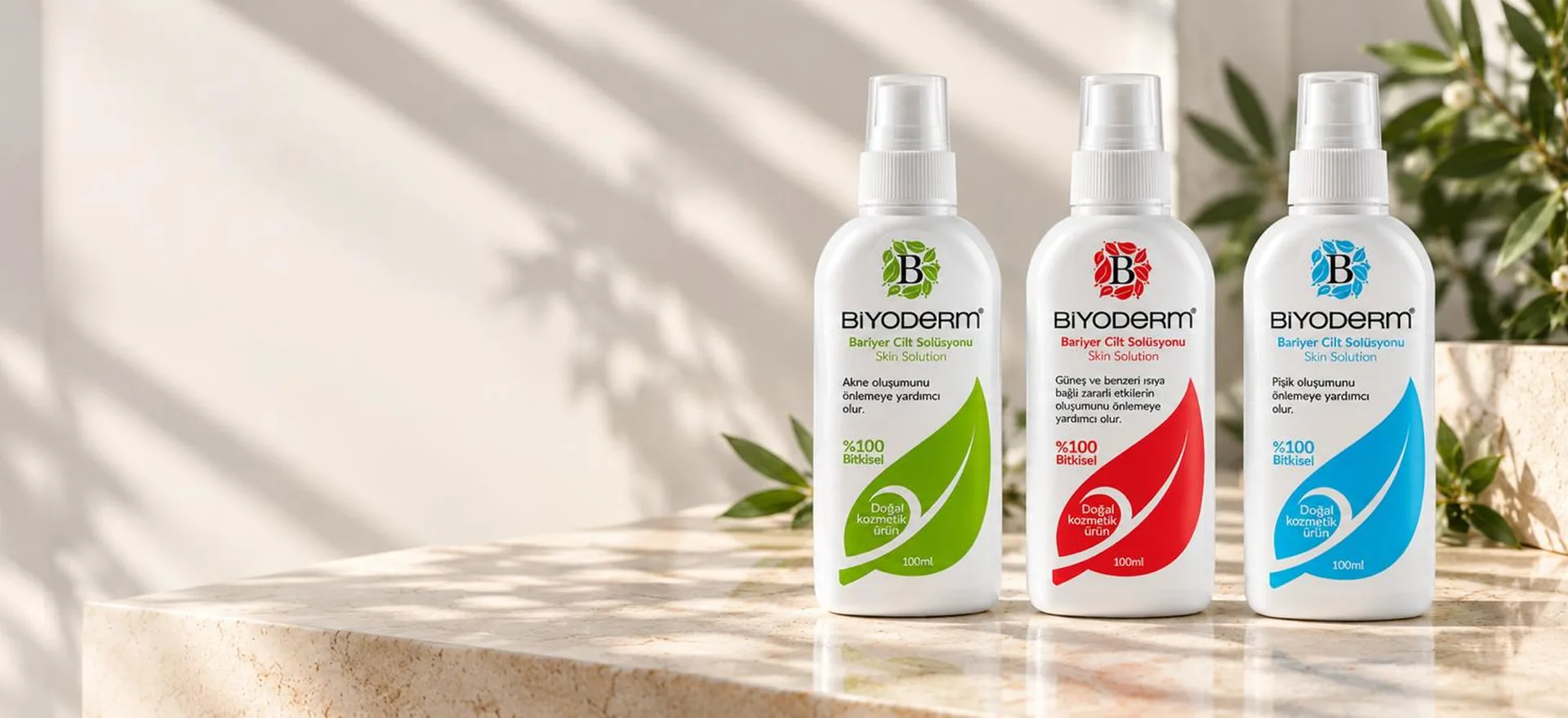 Üç Biyoderm bariyer cilt solüsyonu